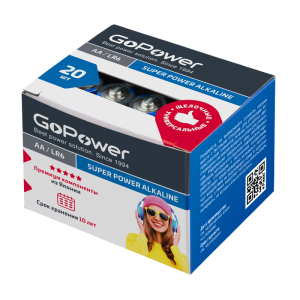 Батарейка GoPower LR6 AA BOX20 Shrink 4 Alkaline 1.5V